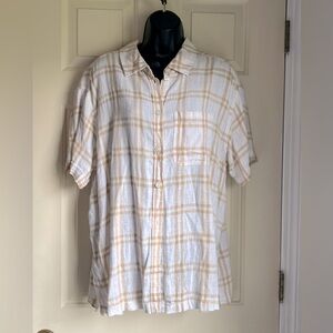 Menswear inspired Beige Plaid Short Sleeve camp Shirt